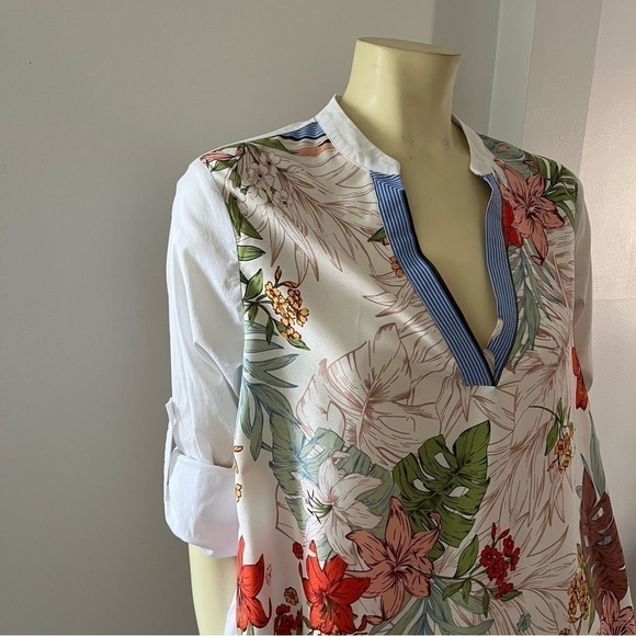 TEMPO Paris Women’s Hi Low Floral V Neck Pull Over Blouse mixed patterns M - Picture 9 of 13